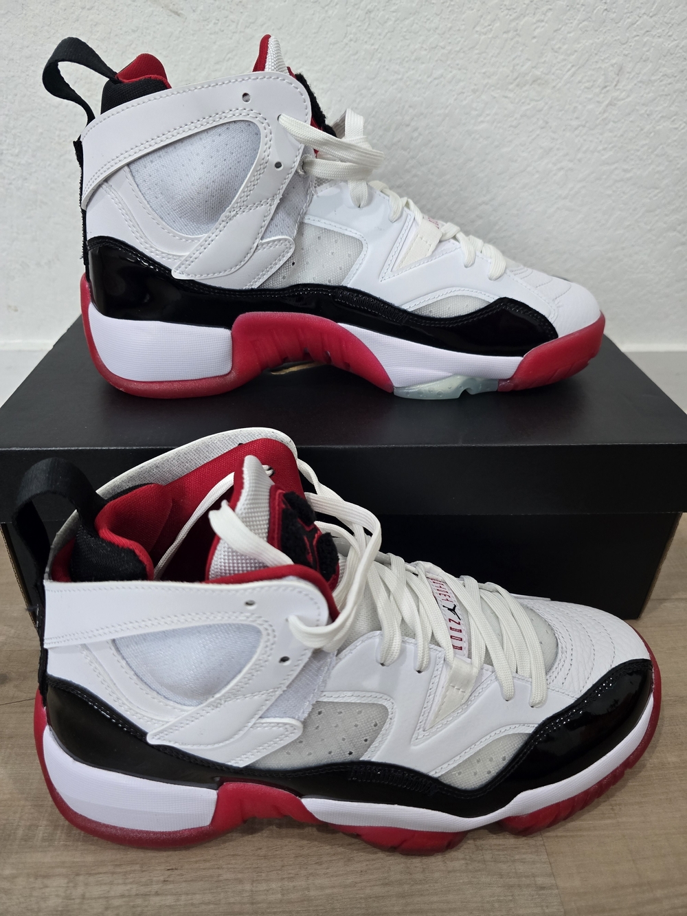 4Jordan Men's High-Top Sneakers in White, Black & Red